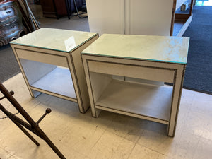 Bernhardt "Weston" Linen Wrapped Nightstand From Cabana Home with Glass Top (pair) 18x28x31