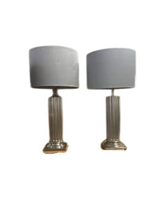 Pair of Column Table Lamps with Gray Shades