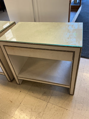 Bernhardt "Weston" Linen Wrapped Nightstand From Cabana Home with Glass Top (pair) 18x28x31