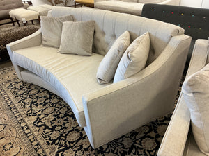 Custom Gray Flannel Linen Curved Nailhead Sofa (37” h x 37” d x 7 feet long )
