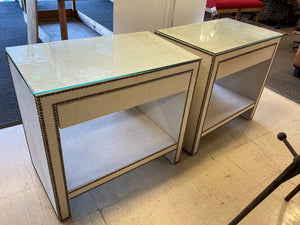 Bernhardt "Weston" Linen Wrapped Nightstand From Cabana Home with Glass Top (pair) 18x28x31