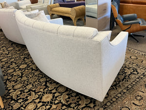 Custom Gray Flannel Linen Curved Nailhead Sofa (37” h x 37” d x 7 feet long )