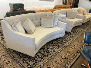 Custom Gray Flannel Linen Curved Nailhead Sofa (37” h x 37” d x 7 feet long )