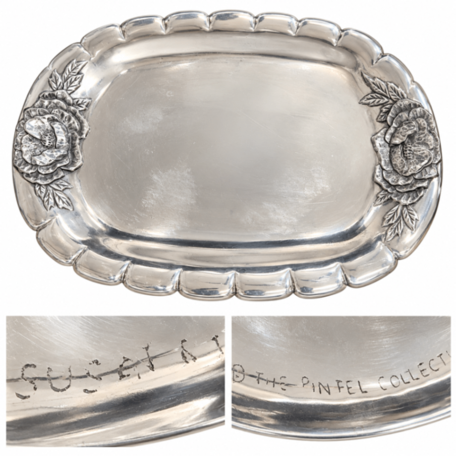 Vintage Susan Stocking Pintel Collection Rose-Motif Aluminum Serving Tray