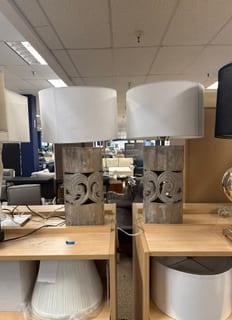 Set of Two Decorative Wood Block Table Lamps