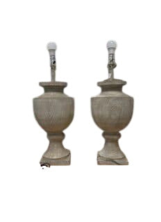 Pair of Faux Wood Finish Urn Table Lamps