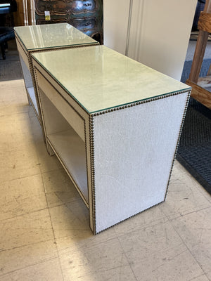 Bernhardt "Weston" Linen Wrapped Nightstand From Cabana Home with Glass Top (pair) 18x28x31