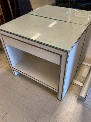 Bernhardt "Weston" Linen Wrapped Nightstand From Cabana Home with Glass Top (pair) 18x28x31