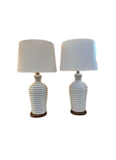Pair of White Ribbed Resin Table Lamps