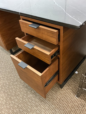 CB2 Fullerton 6-Drawer Walnut Wood Marble Top Desk 24x57x30