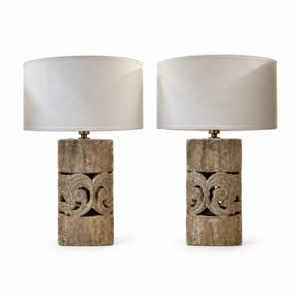 Set of Two Decorative Wood Block Table Lamps