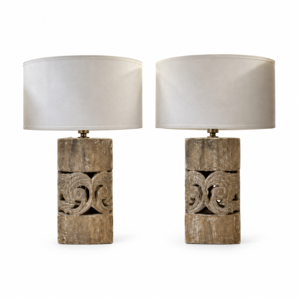 Set of Two Decorative Wood Block Table Lamps