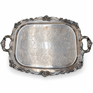     Ornate Silverplate Rectangular Serving Tray with Handles