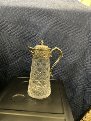 Glass Claret Jug with Bacchus Mask and Ornate Metal Mounts