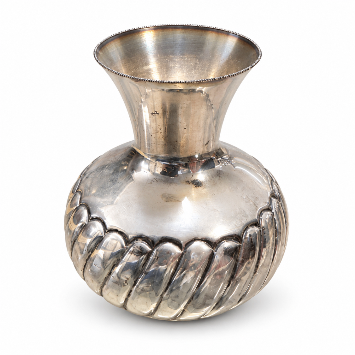 Flared-Neck Silver-Tone Vase with Spiral-Fluted Body