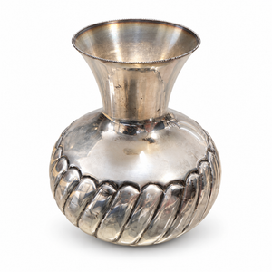 Flared-Neck Silver-Tone Vase with Spiral-Fluted Body