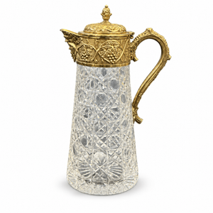 Glass Claret Jug with Bacchus Mask and Ornate Metal Mounts 12in