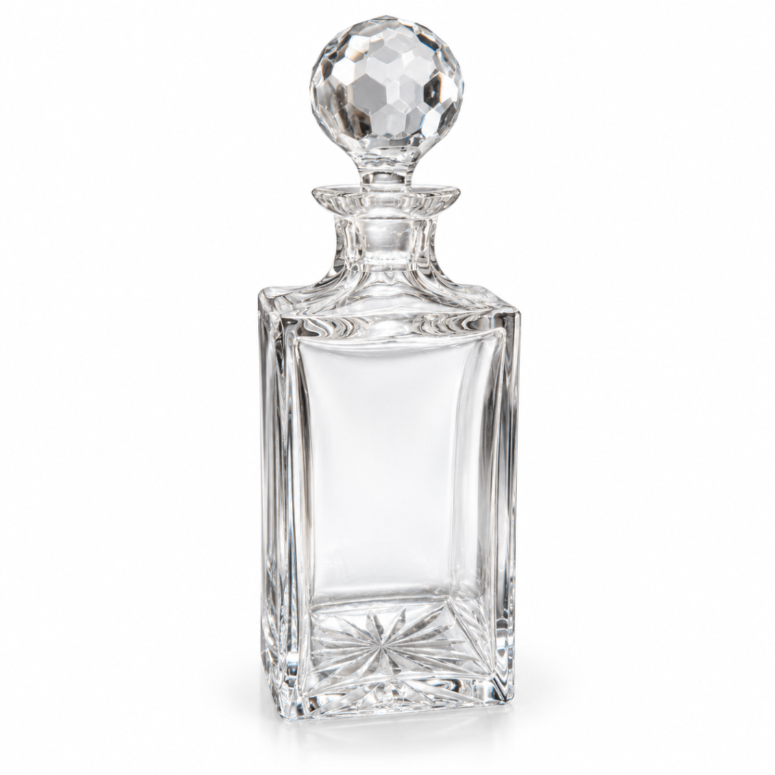 Square Glass Decanter with Faceted Ball Stopper