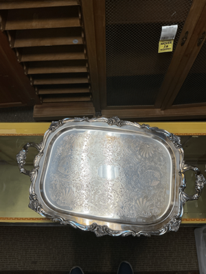     Ornate Silverplate Rectangular Serving Tray with Handles