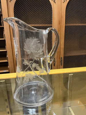     Floral-Etched Glass Pitcher