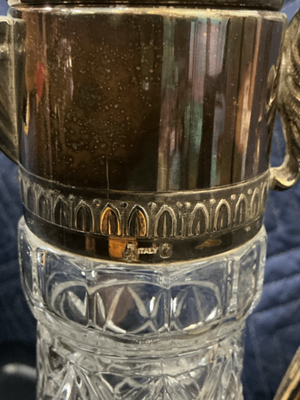 Honeycomb-Pattern Glass Claret Jug with Scroll Handle 15in