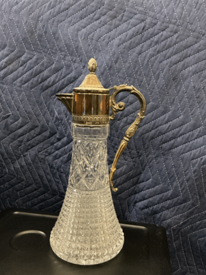 Honeycomb-Pattern Glass Claret Jug with Scroll Handle 15in