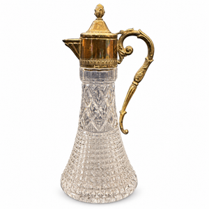 Italian Diamond-Pattern Glass Claret Jug with Ornate Handle 11in