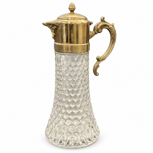 Honeycomb-Pattern Glass Claret Jug with Scroll Handle 15in