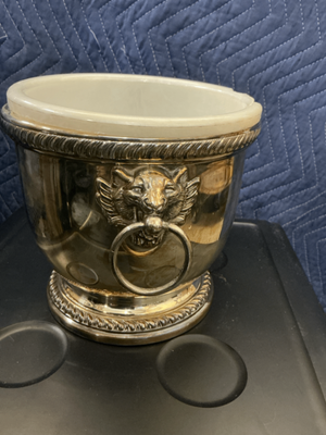 Poole Silver Co. Silverplate Lion’s Head Ice Bucket with Chipped Liner