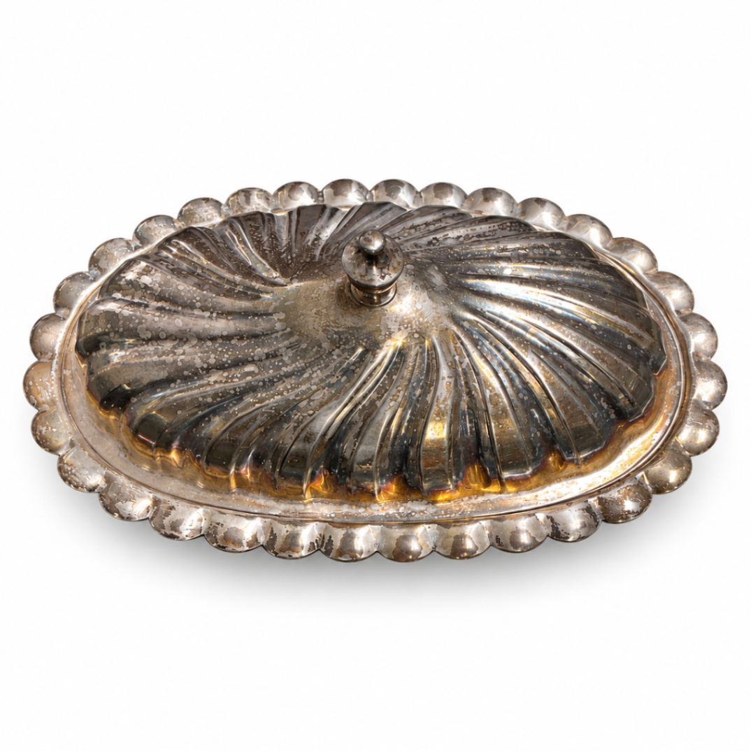 Sheridan Silver-on-Copper Oval Covered Butter Dish