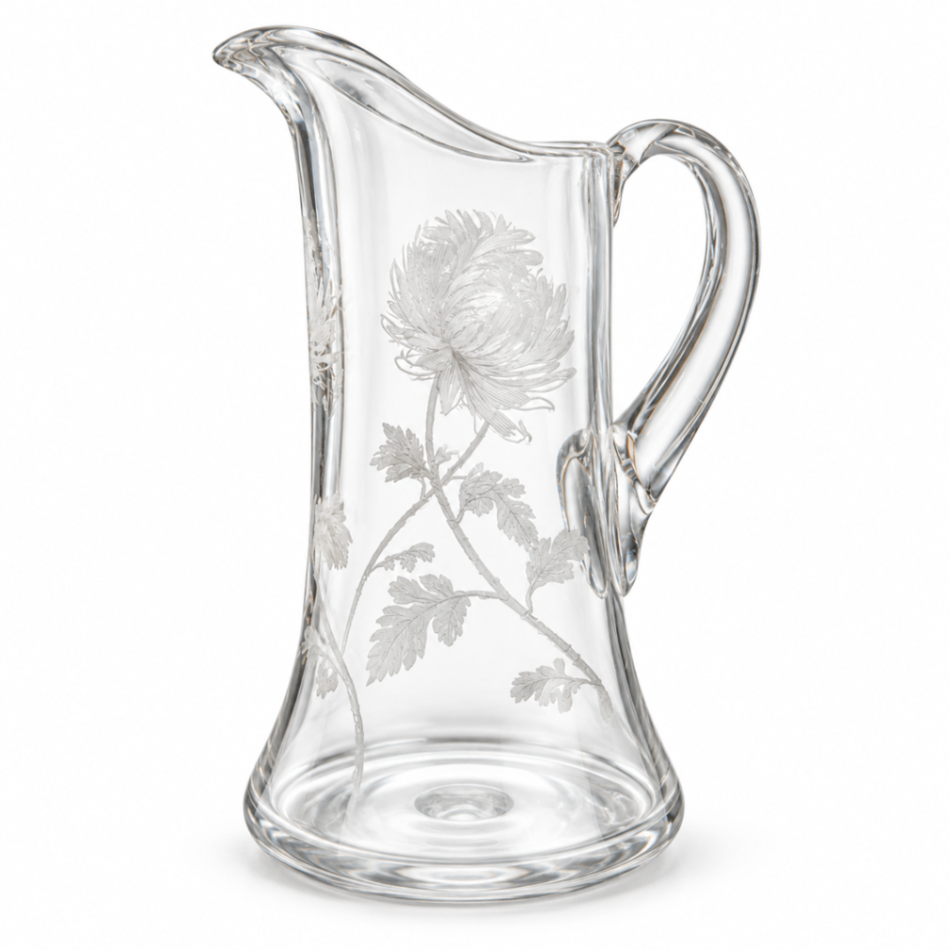     Floral-Etched Glass Pitcher