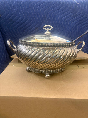 Meriden Britannia Silverplate Spiral-Fluted Soup Tureen with Lid & Ladle, Pattern 1879