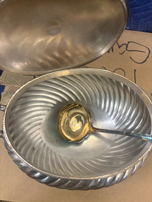 Meriden Britannia Silverplate Spiral-Fluted Soup Tureen with Lid & Ladle, Pattern 1879