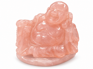 Rose Quartz Laughing Buddha Carved Stone Figurine
