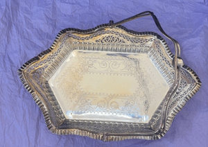 Antique English Silverplate Pierced Cake Basket with Swing Handle — J & Co.