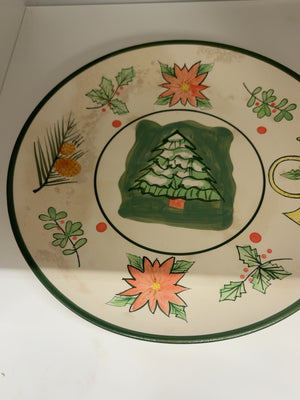 Trisa Hand-Painted Stoneware Christmas Tree and Poinsettia Plate