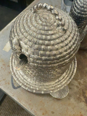 Vintage Silver-Tone Beehive Honey Pot with Liner and Spoon