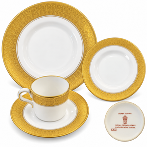 Royal Crown Derby Gold Scroll Border Bone China Dinnerware Set, 48 Pieces