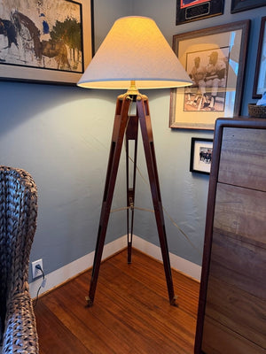 Lauren by Ralph Lauren Tripod Floor Lamp, Wood, Brass and Fabric, 66" h x 25"d