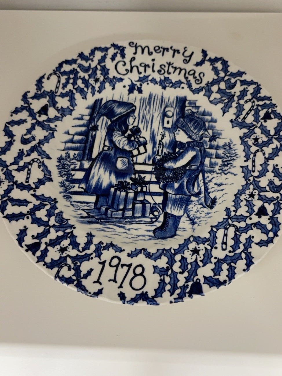 Royal Crownford by Norma Sherman 1978 “Merry Christmas” Blue-and-White Collector Plate