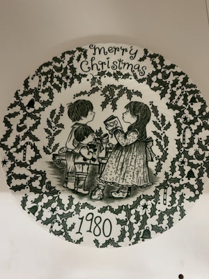 Royal Crownford by Norma Sherman 1980 “Merry Christmas” Green-and-White Collector Plate