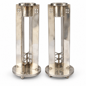 Richard Meier for Swid Powell “King Richard” Silver-Plated Candlesticks, Made in Italy – Pair