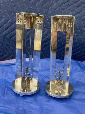 Richard Meier for Swid Powell “King Richard” Silver-Plated Candlesticks, Made in Italy – Pair