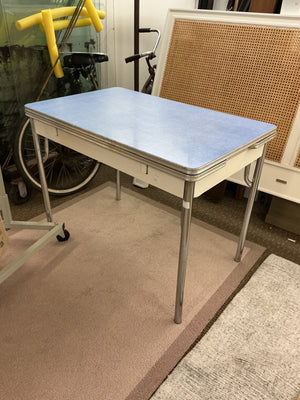 Vintage Mid-Century Blue Formica Dinette Table & Two Extension Leaves