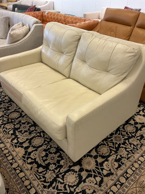 Butter Cream Leather Loveseat 60" W.