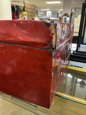 Antique Chinese Red Lacquered Pig Skin Wedding Chest Circa 1900 28x12x19
