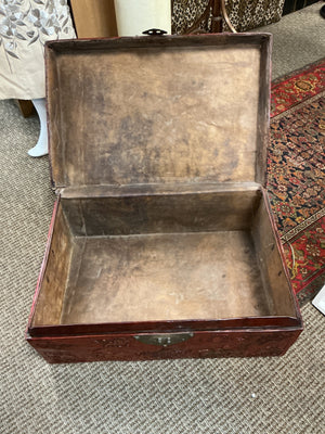 Antique Chinese Red Lacquered Pig Skin Wedding Chest Circa 1900 28x12x19