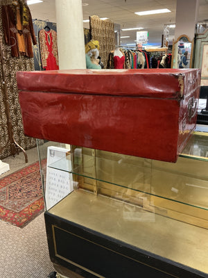 Antique Chinese Red Lacquered Pig Skin Wedding Chest Circa 1900 28x12x19