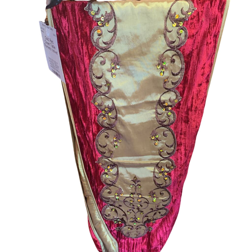 Gold Satin Red Velvet Table Runner