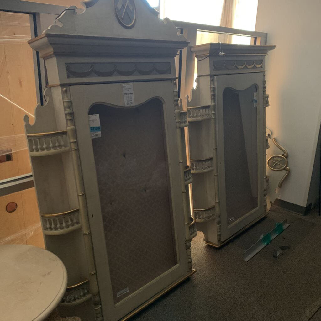 Antique French Style Wall Mount Beveled Glass Vitrine Curio Display (PAIR)